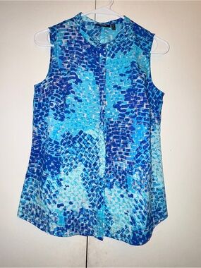 Apt. 9 Sleeveless Blue Mosaic Print Blouse